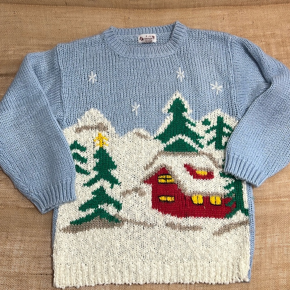 Vintage Ugly Christmas Sweater with Winter Scene, Eclectic Grandpa - W S